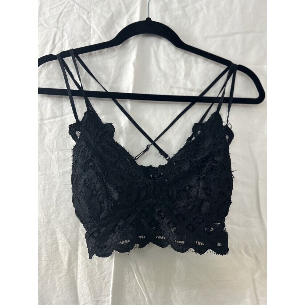 Anemone‎ Womens Black Lace Padded Wireless Crossback Bralette Size S Festival